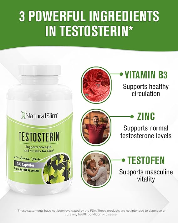 NaturalSlim Natural Testosterone Booster for Men – 180 Capsules