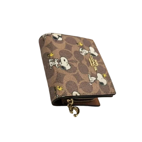 NWT Coach X Peanuts Snap Wallet In Signature Canvas With Snoopy Print CBN32