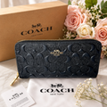 Coach New York F53834 Long Zip Around Wallet Signature Leather Black