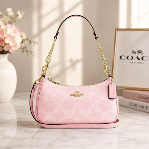COACH Teri Shoulder Bag In signature canvas Pink New CAL51