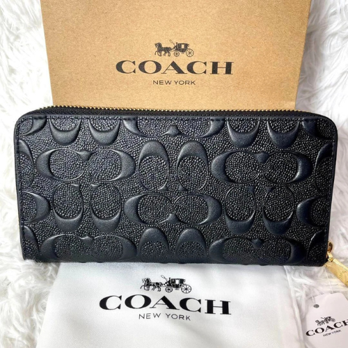 Coach New York F53834 Long Zip Around Wallet Signature Leather Black