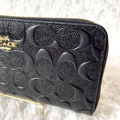 Coach New York F53834 Long Zip Around Wallet Signature Leather Black