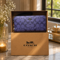 NEW COACH Long Round Zip Wallet with Strap Purple Signature C4452 outlet US
