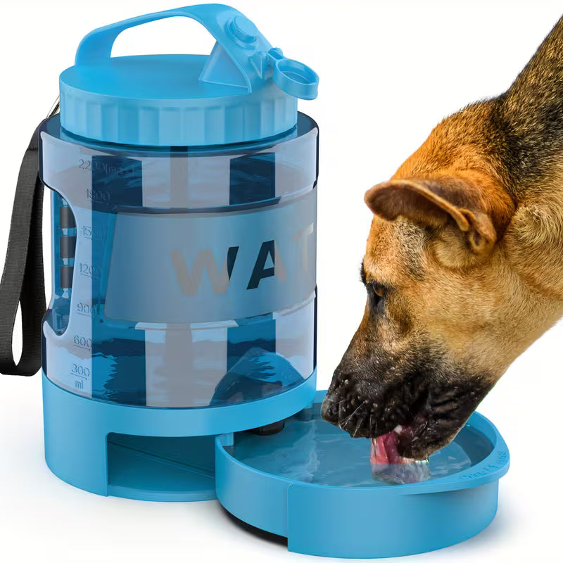 74 oz (Approx. 2182.9 g) Sea Blue Large Capacity Water Bottle for Camping, Dog Park, and Hiking - Portable Dog Travel Water Bottle with Detachable Drinking Bowl, Suitable for Large, Medium, and Small Dogs for Outdoor Camping, Travel, and Park Play