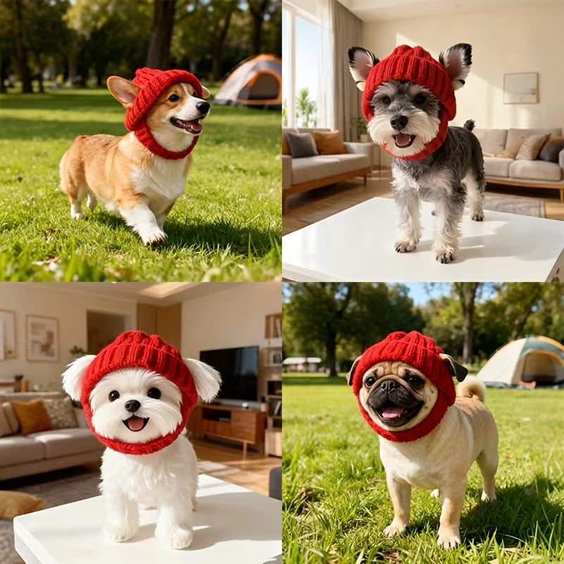 Knitted Hat, Maltese Dog Ear-Flap Headgear, Outdoor Indoor Warmth