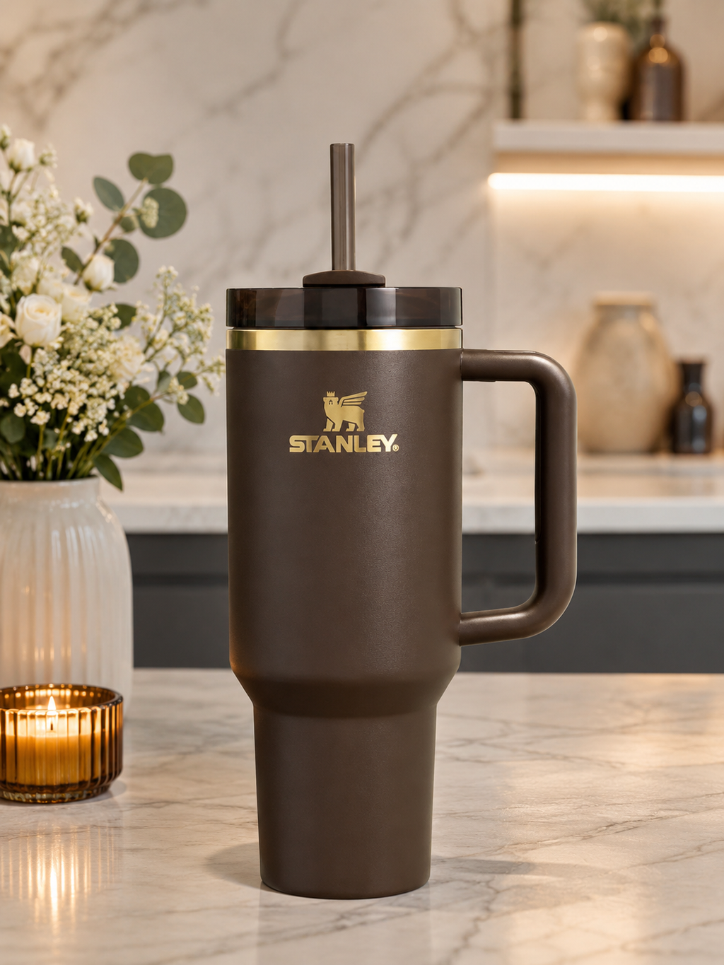 Stanley The Chocolate Gold Exclusive Quencher H2.0 Flowstate Tumbler | 40 oz Limited Edition, Brown,