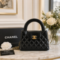 Chanel Kelly Top Handle Shopping Bag Quilted Shiny Aged Calfskin Mini