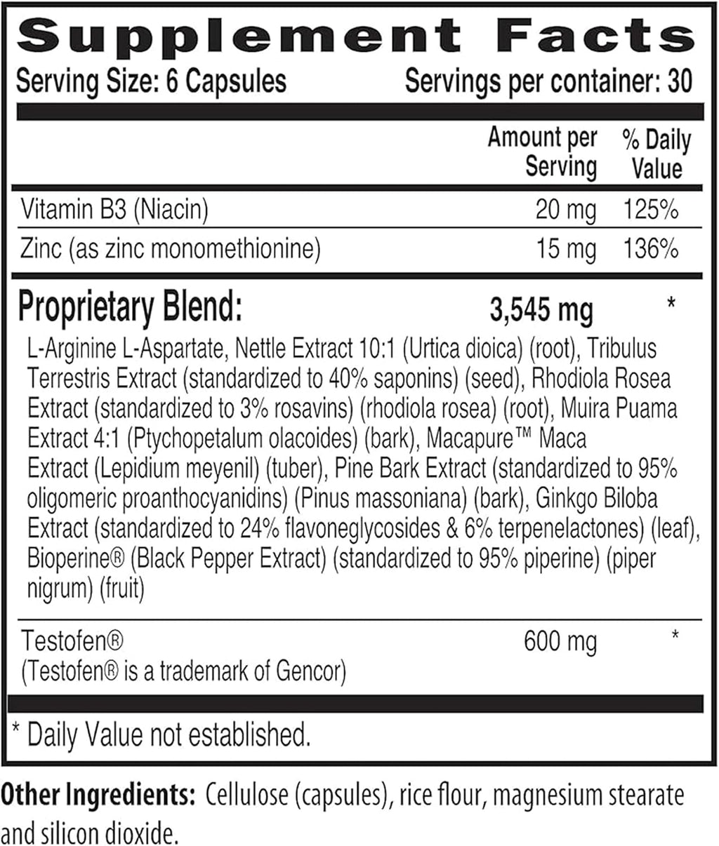 Men's Testosterone Support Supplement – Energy, Strength & Metabolism Formula | 180 Capsules
