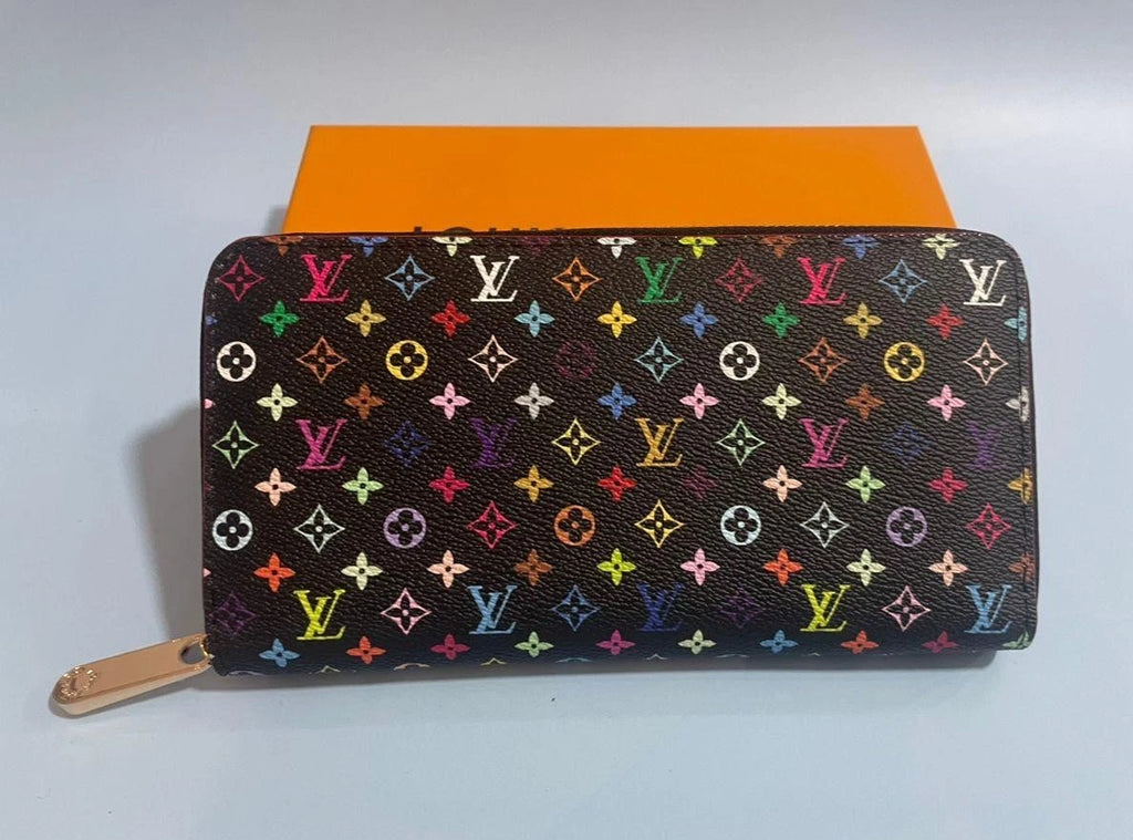 LOUIS VUITTON X Murakami Black MultiColor Full Zip Wallet Pink