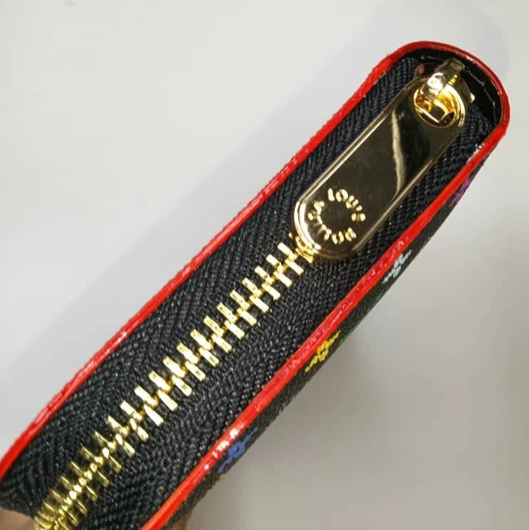 LOUIS VUITTON X Murakami Black MultiColor Full Zip Wallet Pink