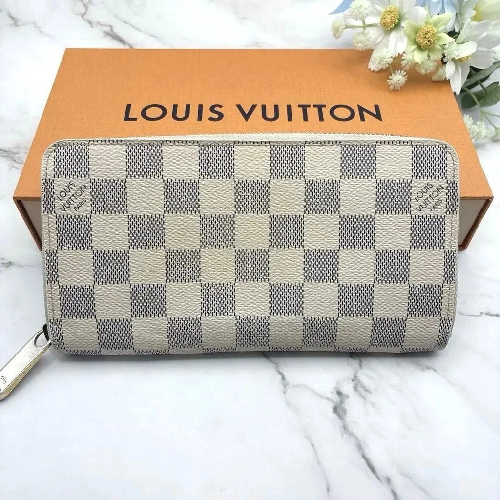 Louis Vuitton Damier Azur Zippy Long Wallet Canvas Grey Beige