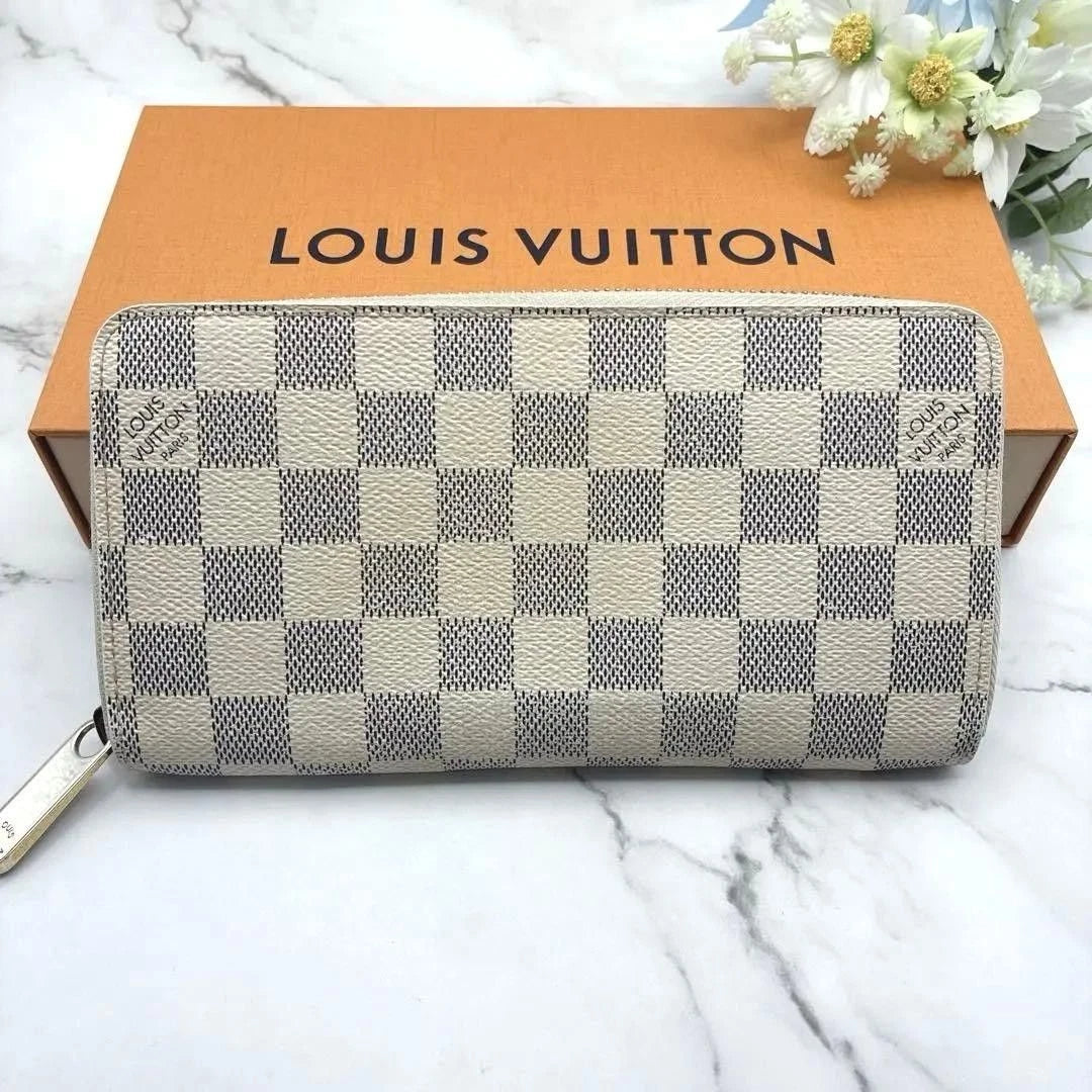 Louis Vuitton Damier Azur Zippy Long Wallet Canvas Grey Beige