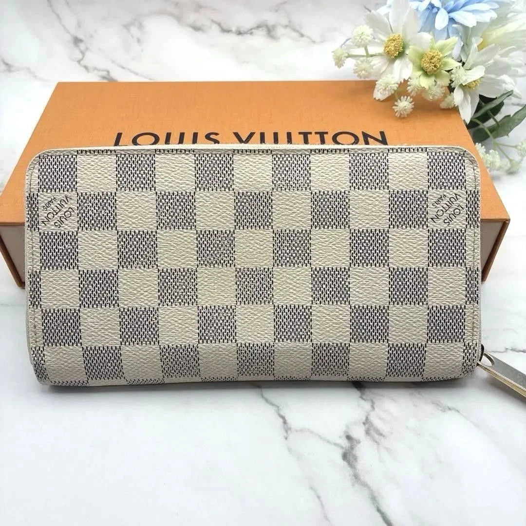 Louis Vuitton Damier Azur Zippy Long Wallet Canvas Grey Beige