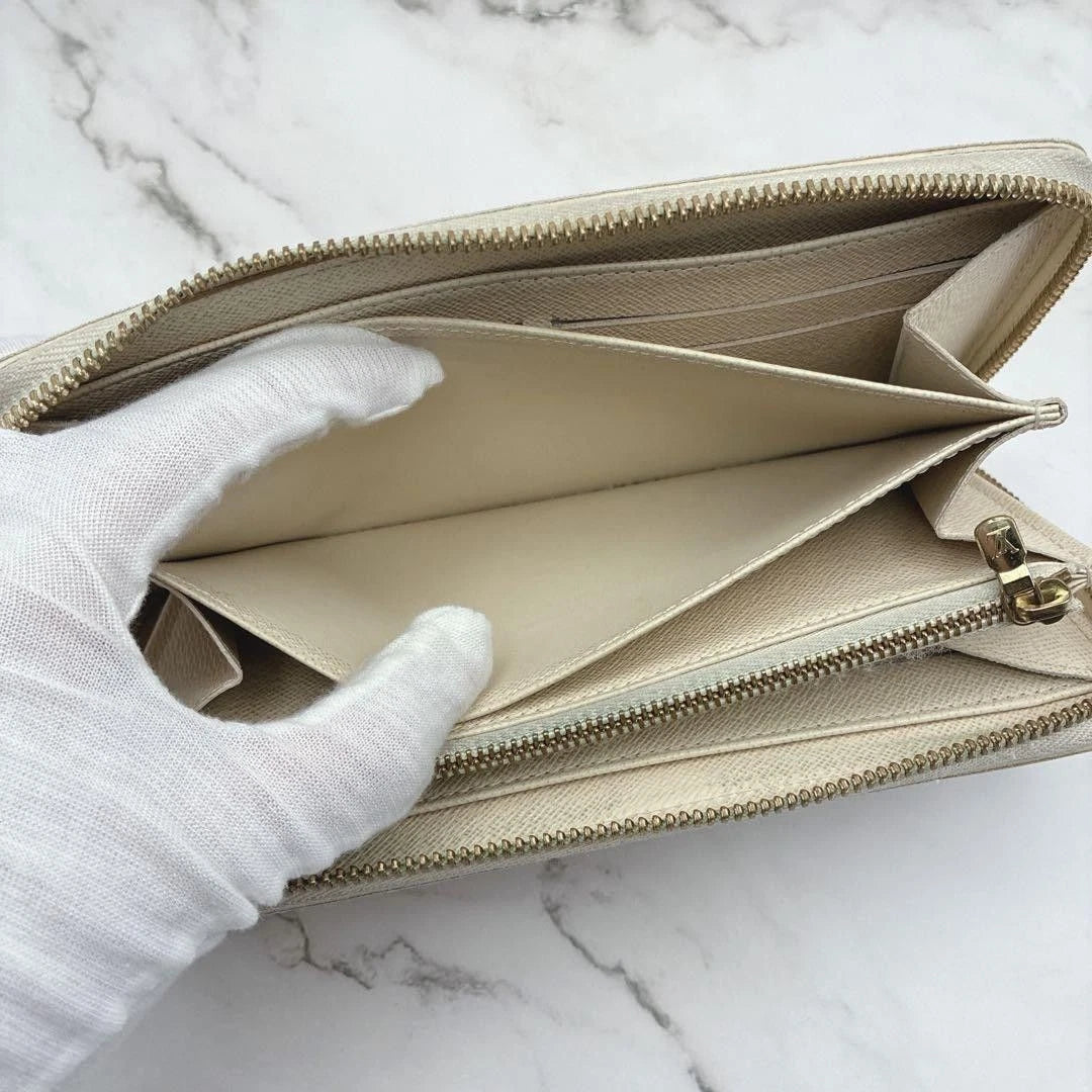 Louis Vuitton Damier Azur Zippy Long Wallet Canvas Grey Beige
