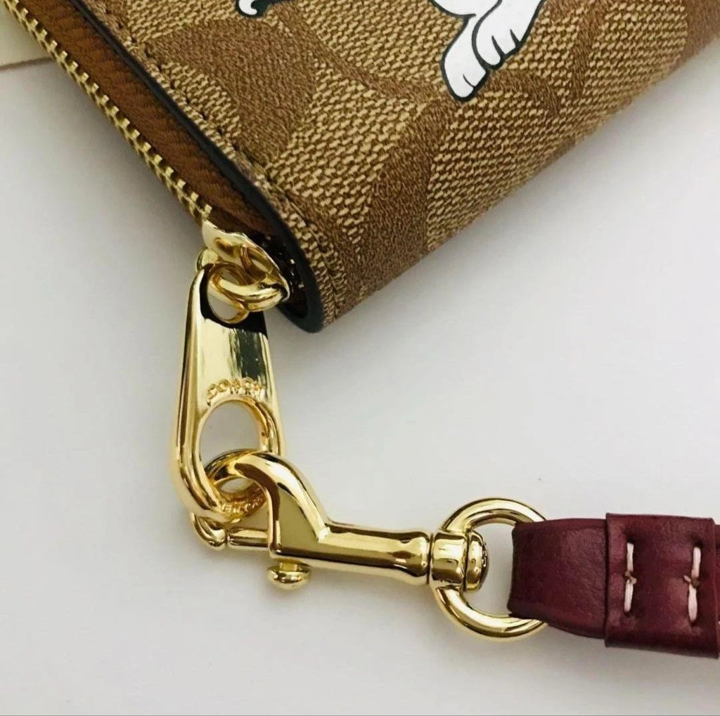 COACH x PEANUTS Long Zip around Wallet Snoopy Woodstock Khaki Signature F/S