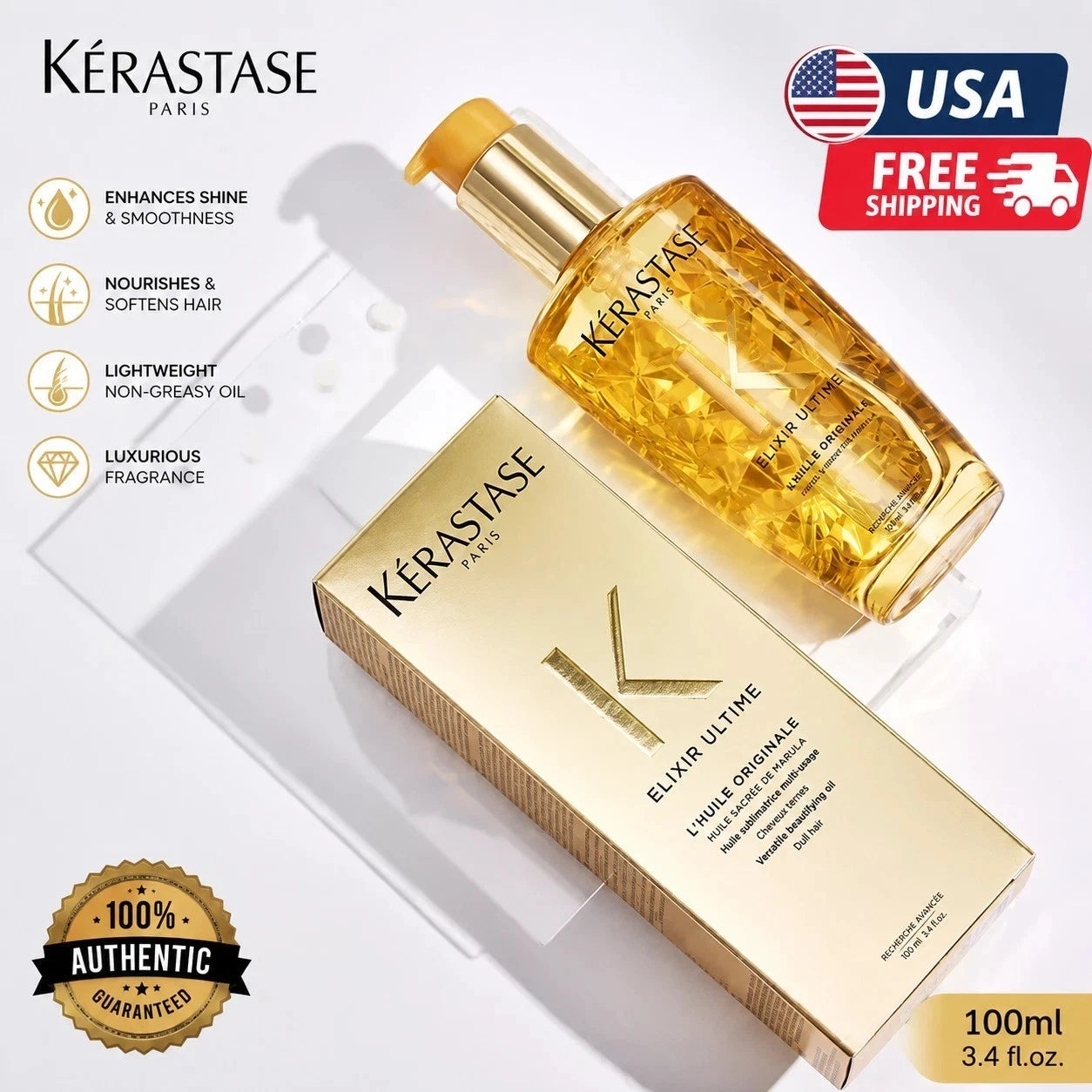 Kerastase Elixir Ultime L’Huile Original Beautifying Hair Oil 3.4oz / 100ml-