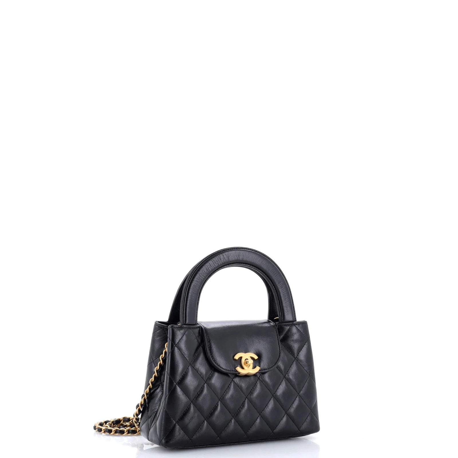Chanel Kelly Top Handle Shopping Bag Quilted Shiny Aged Calfskin Mini