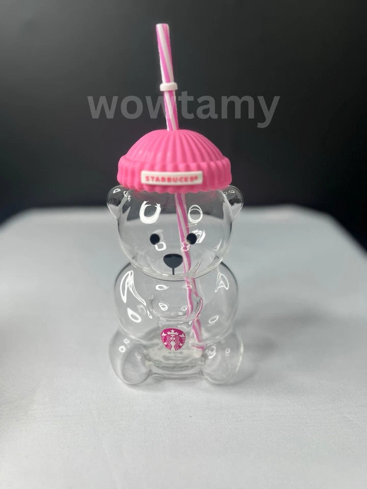 Bearista Strawberry Bear Glass Jar Cold Cup With Straw - Valentines Custom Made