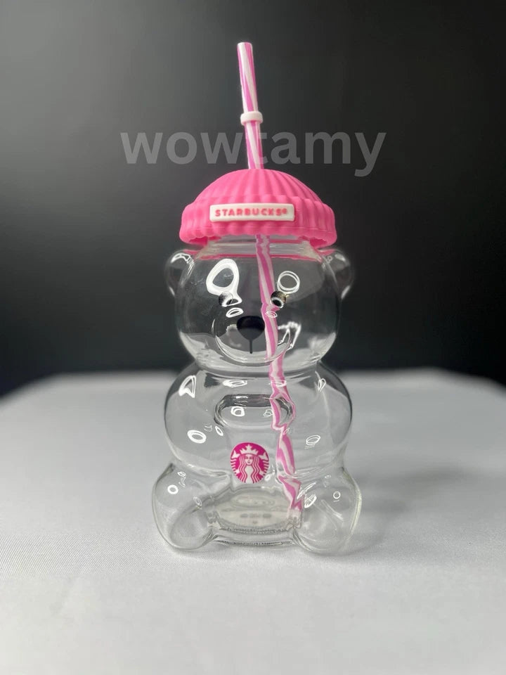Bearista Strawberry Bear Glass Jar Cold Cup With Straw - Valentines Custom Made